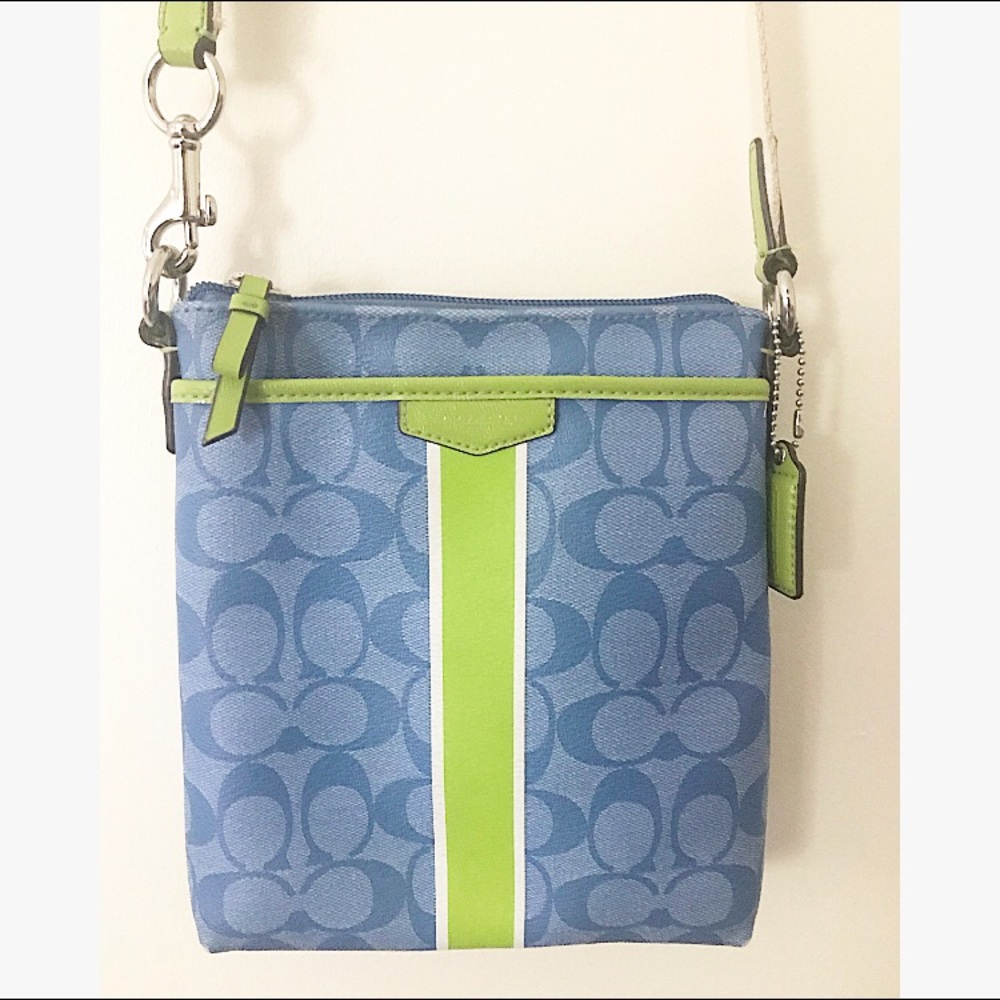 Blue and green coach crossbody purse